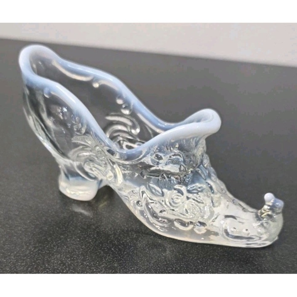 Vintage Mosser Glass Shoe Clear Opalescent Decor Princess Dainty Heel